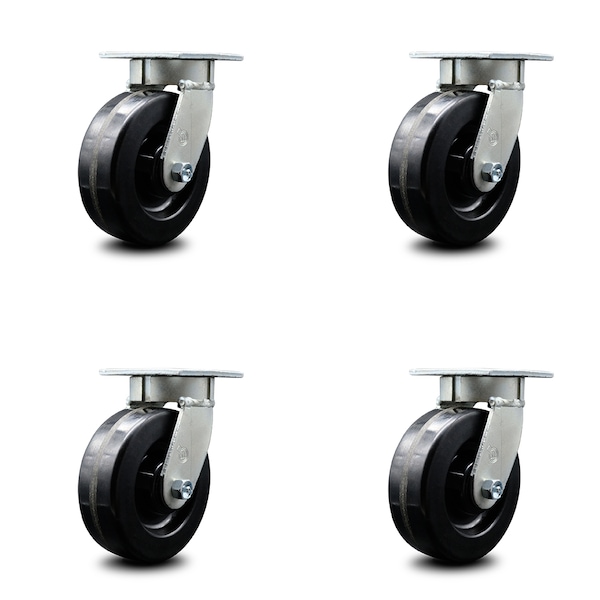 6 Inch Kingpinless Phenolic Wheel Swivel Top Plate Caster SCC, 4PK